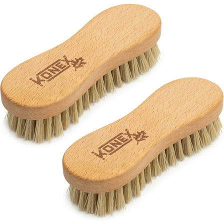 Konex Fiber Economy Utility Cleaning Brush. Heavy Duty Scrub Brush with Wood Handle. (Peanut 2 Pack)