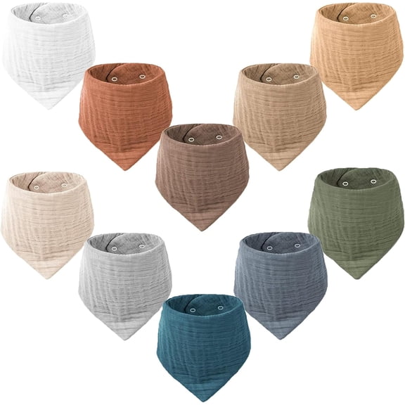 Konexial 10 Pack Baby Muslin Bandana Bibs for Drooling and Teething