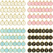 Konexial 104 Pieces Letter Charms for Jewelry Making Charm Bracelet Initial Charm Double Sided Alphabet Charms for Necklace Bracelet Jewelry MakingBlack, White, Pink, Blue