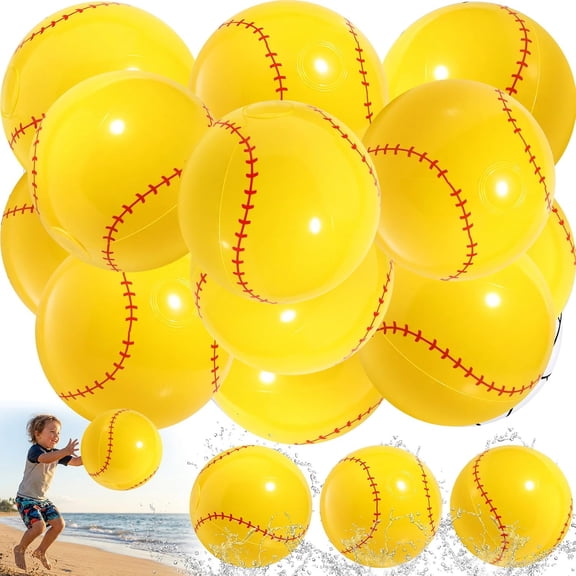 Konexial 12 Pack 24 Inch Inflatable Yellow Baseball Beach Balls, Pool Toys