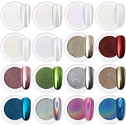 Konexial 16 Jars Chrome Nail Powder Nail Art Fimo 1g/Jar White Pearl
