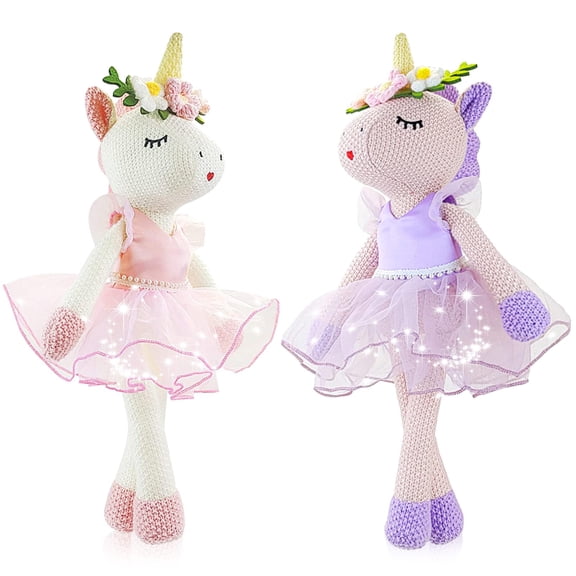 Konexial 2 Pcs 16 Inch Unicorn Stuffed Animal Ballerina Doll, 2 Colors | Unicorn Plush Toys for Girls, Gifts for Wedding Birthday, Party Decorations, Soft Cute Ballerina Toys Decorations