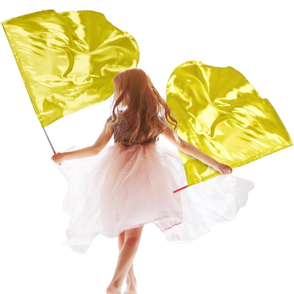 Konexial 2 Pcs 32"x28" Worship Flags for Dance Church Kids Praise Dance Flag with Scalable Rod Children Semicircle Angel Wing for Outdoor Stage Performance Religious Activities(Gold)