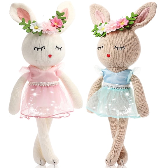 Konexial 2-piece 16 Inch Bunny Ballerina Doll - Cute Soft Bunny Stuffed Animal Knitted Ballerina Toy, 2 Colors