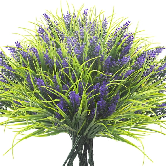 Konexial 20 Bundles Artificial Plants Outdoor Fake Monkey Grass with Flowers (Purple)