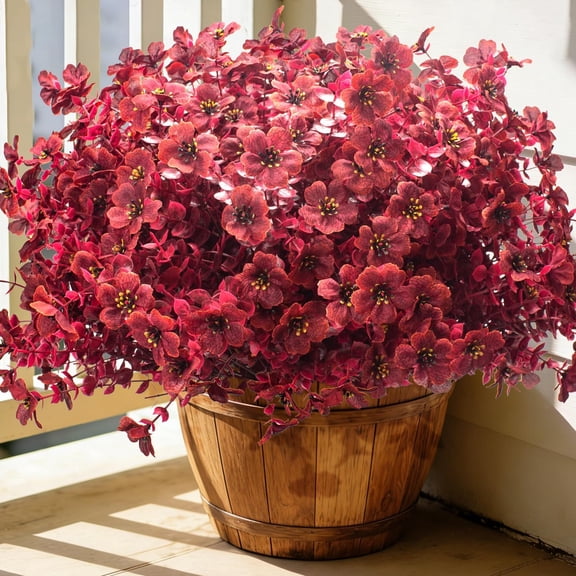 Konexial 20 Bundles Fall Artificial Mums UV Resistant Outdoor Porch Decor( Wine Red)