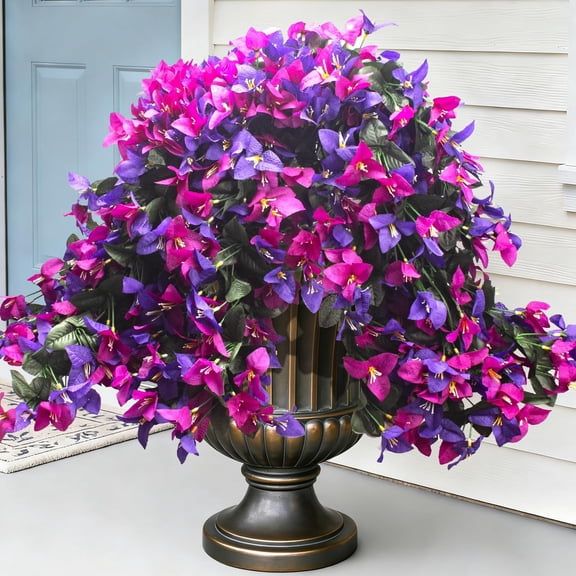 Konexial 4 Pack Artificial Bougainvillea Hanging Basket Flowers – UV Resistant Fake Flowers with Silk Petals, Realistic Trailing Plants, Outdoor Indoor Wall Garden Home Wedding Decor