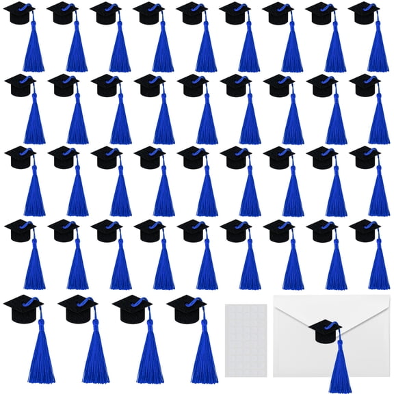 Konexial 40 Pcs Felt Graduation Cap Sealing Labels, Self-Adhesive Graduation Hat Envelope Stickers with Tassel, Grad Cap Seals Stickers for Envelopes College High School Grad Party (Red)