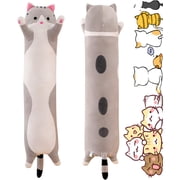 Konexial 43.32in Long Gray Cat Plush Pillow Toy Jumbo Cat Sleeping Pillow | Soft cat plush body pillow offering cozy hugging comfort. Ideal bedtime plushie & gift for kids, girls & cat lovers.