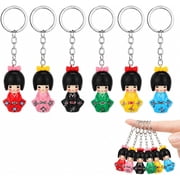 Konexial 6pcs Traditional Japanese Kimono Kokeshi Doll Keychains Asian Geisha Figurine Ornament Bag Purse Charms DIY for Car Interior Hanging Decorations Random Color