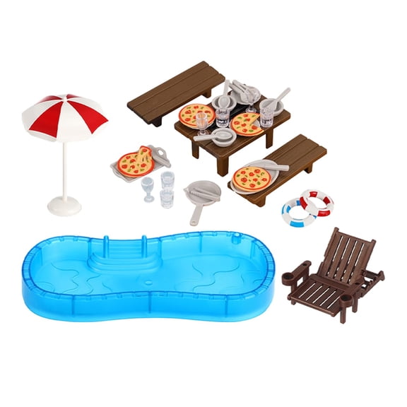 Konexial Beach Mini House Decoration, Mini Swim Pool with Ring Chair Umbrella, Summer Seaside Miniatures Beach Swimming Pool Set for Crafts Dollhouse Scene Decor (5)