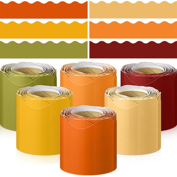 Konexial Bulletin Board Borders Scalloped Trim,Fall Orange Series,196.8 Ft