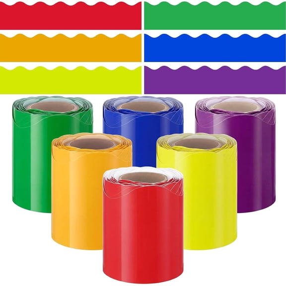 Konexial Bulletin Board Borders Scalloped Trim,Rainbow Color,98.4 Ft