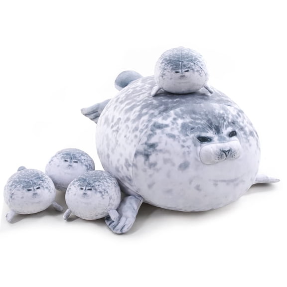 Konexial Chubby Blob Seal Pillow Cute Seal Plush with 4 Baby Plushies in Her Tummy, Soft Large Stuffed Animals Toy Gifts for Kids (20inch)