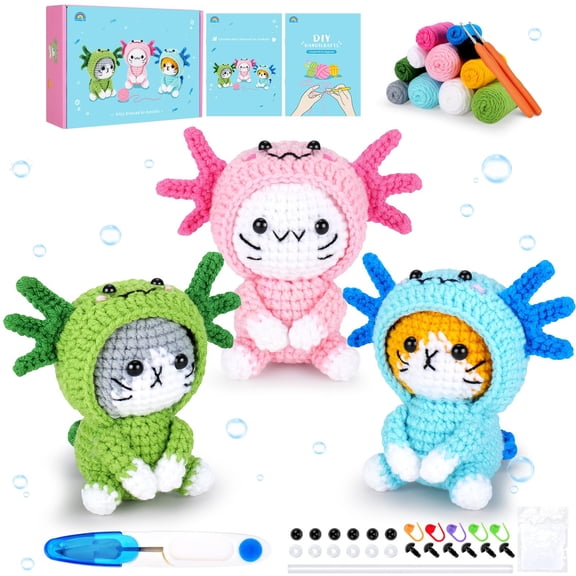 Step-by-Step Video Tutorials, Beginner Crochet Kit for Adults, Crochet Animal Kit for Starters, Dinosaur Cat Crochet Set