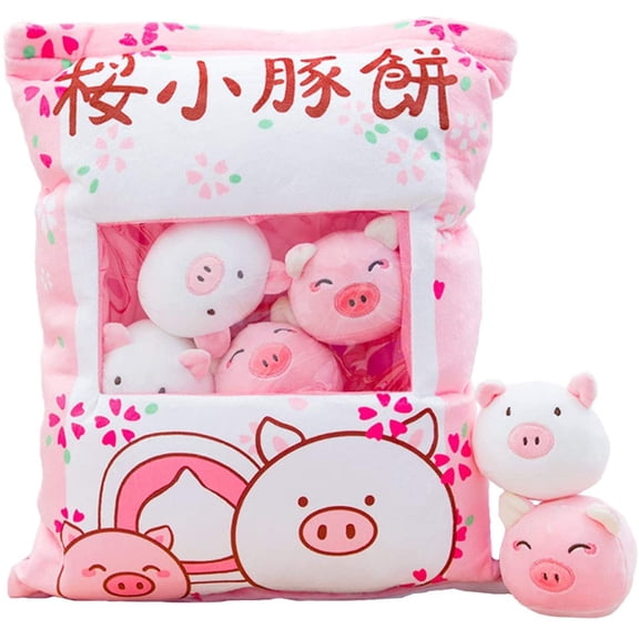 Konexial Cute Throw Pillow Stuffed Animal Toys Removable Fluffy Piggy Creative Gifts for Teens Girls Kids