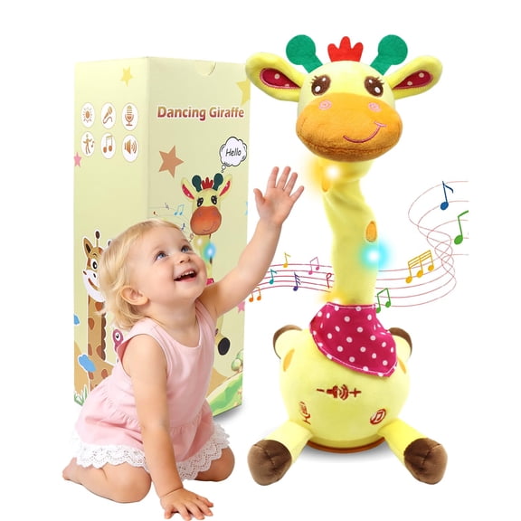 Konexial Dancing Talking Giraffe Toy, Stuffed Animal Repeats What You Say, Electronic Musical Plush with Glowing Light, Interactive Baby Toys Gifts for Toddlers Kids Boys Girls 1 2 3 Years Old