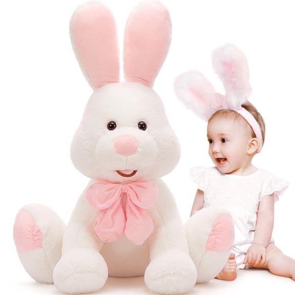Konexial Giant Bunny Plush Animal, 31.5 "Big Grey Rabbit Plush with Pink Ears, Soft Toy for Girls/Boys, Ideal Gifts for Easter, Halloween, Christmas, Hugs, Snuggles