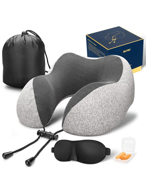 Neck Pillow for Traveling, Upgraded 100% Pure Memory Foam Travel Neck Pillow for Airplane Flight Sleep
