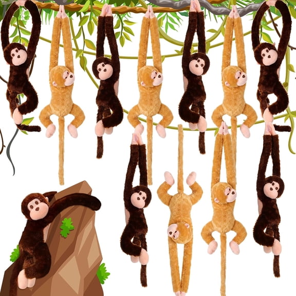 Konexial Stuffed Monkey Hanging Stuffed Animal Plush Monkey Toy with Hook and Loop Fasteners Hands Large Plush Animal for Adults Gifts Party Decors(Brown, Khaki)