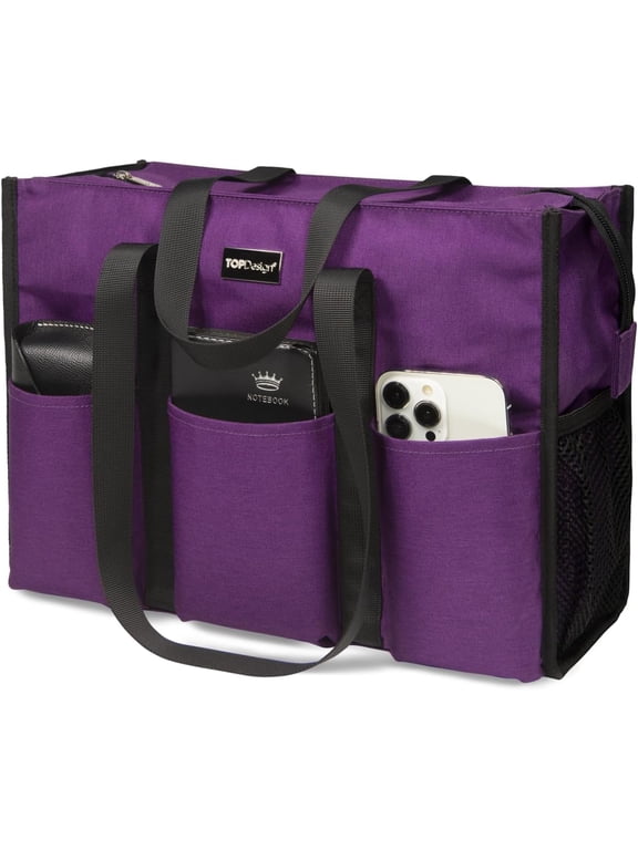 Utility Water Resistant Tote Bag with 13 Pockets, Zipper Closure