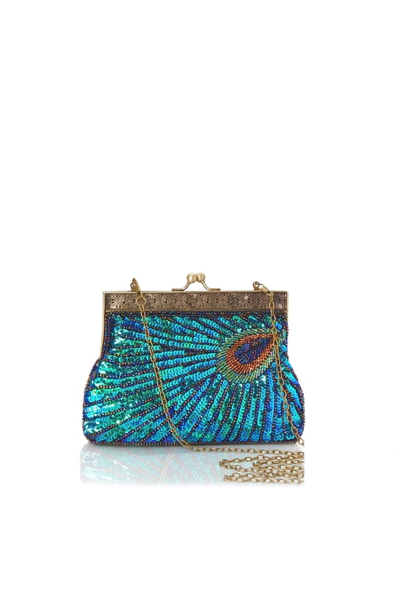 Women's Vintage Peacock Clutch Evening Bags, Sequin Clutch | Exquisite Elegant Flapper Purse with Sequin Beaded, Classic 1920s Gatsby Accessory for Party, Prom, Wedding Formal Occasions