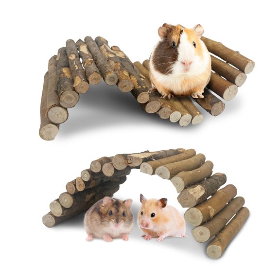 Konexial Wooden Hamster Bridge Ladder 13.4 "L x 7.5" W Large Climbing Toy Nature Hideout Tunnel Ramp Hamster Cage Rabbit Guinea Pigs Ferret Tortoise Reptile Accessories (2-piece set)