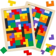 Konexial wooden tangram puzzle, two Russian building blocks brain teaser | 3D Russian building blocks smart toys, STEM Montessori educational gifts