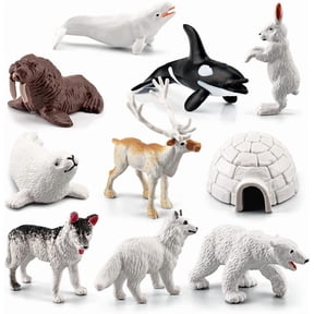 Konexial10 pcs Mini Arctic Animals Figurines Set,Polar Animal Figurines Toy PlaysetIncludes Polar Bear Seal Reindeer Wolf Rabbit Arctic Fox Wolf Figures,Cake Topper Decor, for Kids Birthday Gift