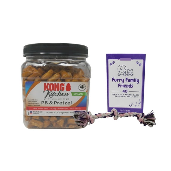 Kong Creamy PB & Pretzel Dog Treats - Peanut Butter Filled Mini Snacks | MerlinsMart Zine + Rope Toy