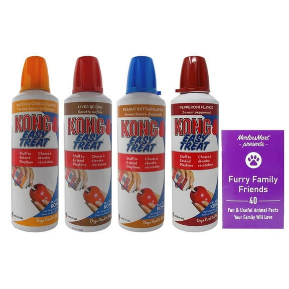 Kong Easy Treat Stuff Dog Toy Fill 4 Flavors (1) Each: Bacon Cheese, Liver, Peanut Butter, Pepperoni and MerlinsMart Zine