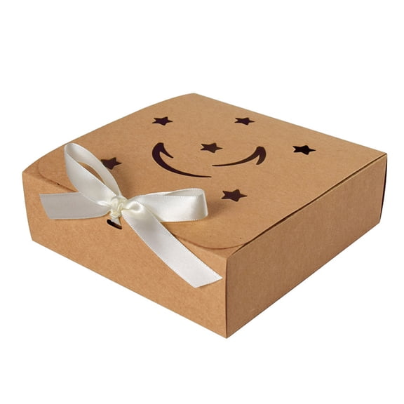 Konghyp 10Pcs Squares Hollowed Out Star and Moones White Bow Gift Box, Ramadan Candy Box, Party Favor Boxes, Snack Storage, Decorative Gift Packaging, Holiday Treats Box