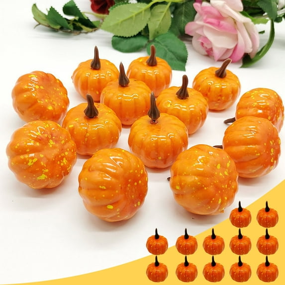 Konghyp 12 Pack Artificial Lifelike Mini Pumpkins, Fall Crop Decor, Halloween Thanksgiving Decoration, Small Decorative Props for Home and Party, Cute Faux Pumpkin Assortment