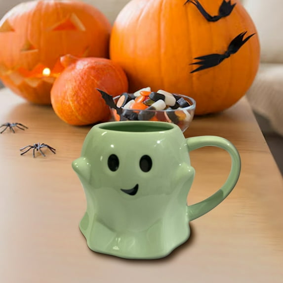 Konghyp 14oz Halloween Ghost Mug Cute Ceramic Ghost Coffee Mug Adorable Ghost Decoration Fun Drinkware, Multi-Purpose Beverage Cup for Adults, Great Gift for Halloween, Thanksgiving, and Parties