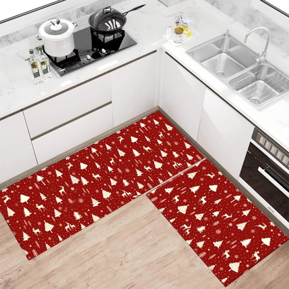 Konghyp 2 Piece Christmas Kitchen Floor Mats Set, Stain Resistant, Non-Slip Design, Versatile Use for Home Entrance and Bathroom, Easy to Clean Holiday Decor
