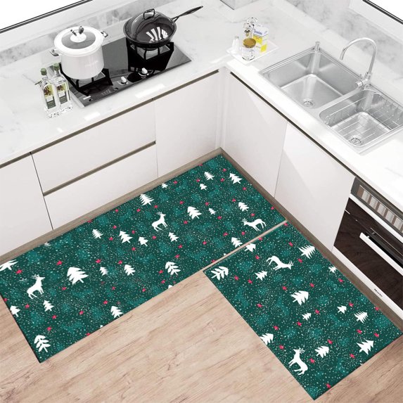 Konghyp 2 Piece Christmas Kitchen Floor Mats Set, Stain Resistant, Non-Slip Design, Versatile Use for Home Entrance and Bathroom, Easy to Clean Holiday Decor