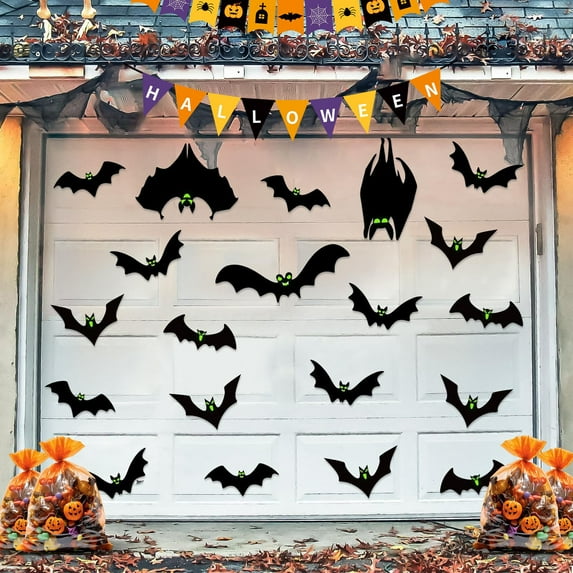Konghyp 24Pcs Halloween Garage Door Magnetic Bat Decorations, Halloween Party Supplies, Unique Magnetic Decals for Home Decor, Versatile Halloween Decorations, Fun Garage Door Magnets