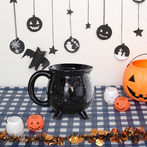 Konghyp 2Pcs Ceramic Star Witch Coffee Mug Halloween Magic Cup, Unique Decorative Drinkware, Generous Capacity for Beverages, Perfect Gift for Halloween Lovers, Whimsical Kitchen Accessory