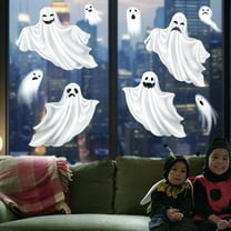 Konghyp 2Pcs Halloween White Ghost Hanging Ghost Decorative Window Stickers, Wall Art Decals for Home, Office, Dorm, Removable Indoor Decor, Eco-Friendly Adhesive Wall Stickers