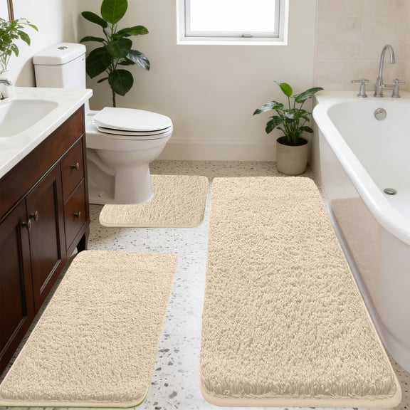 Konghyp 3-Piece Memory Foam Bathroom Rug Set, Soft Non-Slide Bath Mat, Water Absorbent Bathroom Accessories, Ideal for Bathroom, Laundry Room, Modern Home Decor