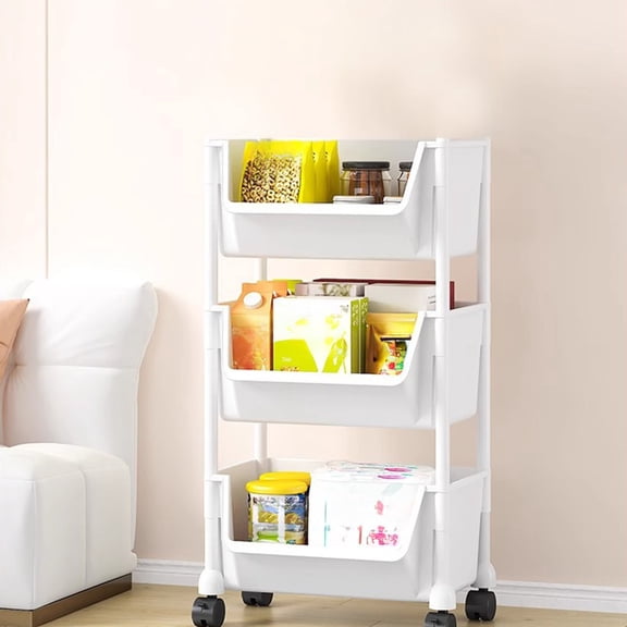 Konghyp 3-Tier Rolling Storage Shelf - Large Capacity Movable Organizer with Wheels & Hooks for Living Room, Bedroom, Kitchen & Bathroom, Space-Saving ABS Plastic Shelving Unit