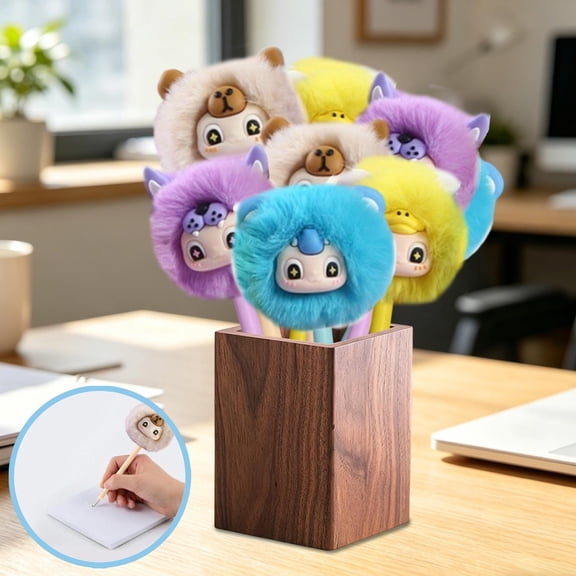 Konghyp 4-Pack Plush Ball Gel Pen Set, 0.5mm Black Ink Smooth Writing Cute Decorative Pen, Novelty Stress Relief Desk Accessory for Office Home Journaling