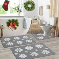 Konghyp 4 Piece Christmas Bathroom Rug Set, Snowflake Rugs, Holiday Decor, Non Slip Absorbent, Washable Carpet for Bathroom, Festive Home Decoration
