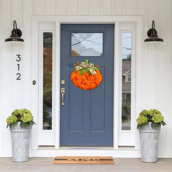 Konghyp 40cm Pumpkin Wreath with Bows and Berries, Fall Decorations, Autumn Decor, Thanksgiving and Halloween Wall Decor, Front Door Pumpkin Garland for Festive Home Ambiance