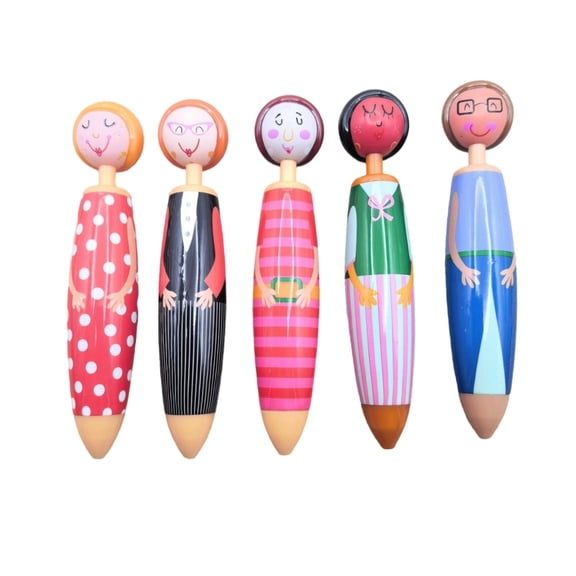 Konghyp 5 Pack Cute Character Ballpoint Pens, Smooth Ink Writing Tools, Comfort Grip Portable Pen, Novelty Decorative Stationery, Practical Office Daily Use Gift Pens