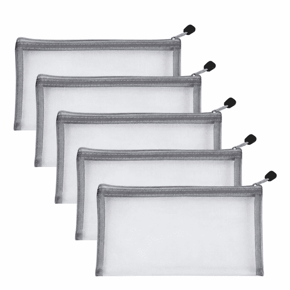 Konghyp 5Pcs Pencil Case, Portable Mesh Storage Pouch, Stain Resistant, Versatile Organizer for Office and Home, Lightweight Transparent Design, Ideal for Stationery and Supplies