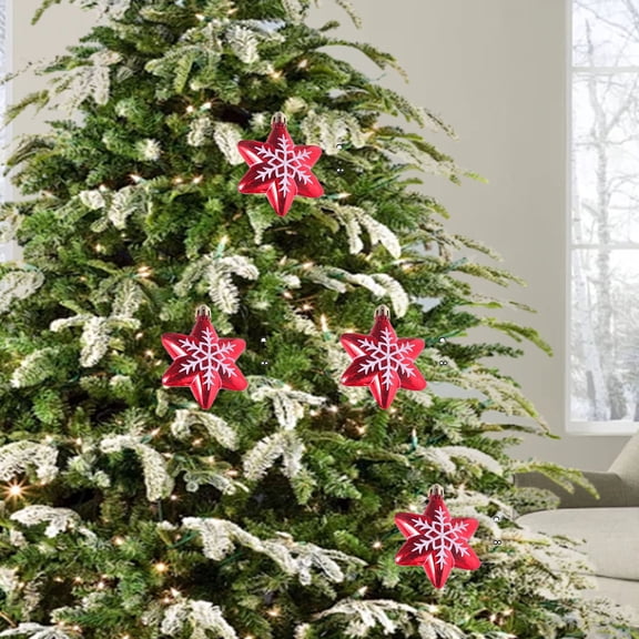 Konghyp 6Pcs Christmas Ball Decorative Ornaments, Plastic Electroplated Red Candy Hex Star, Festive Holiday Decor, Unique Christmas Tree Decorations, Ideal for Home Decoration and Gifts