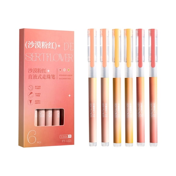 Konghyp 6Pcs Straight Liquid Ballpoint Pen, 0.5mm Precision Tip, Smudge-Free Ink, Ergonomic Grip for Comfortable Writing, Large Capacity Rollerball Pens, Convenient Clip Design