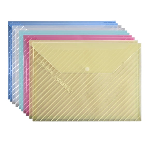 Konghyp A4 Clear File Folders, Plastic Document Pouches with Snap Button, Waterproof Paper Storage Organizer for Office Home Exam Certificate ID Card, 10 Pack
