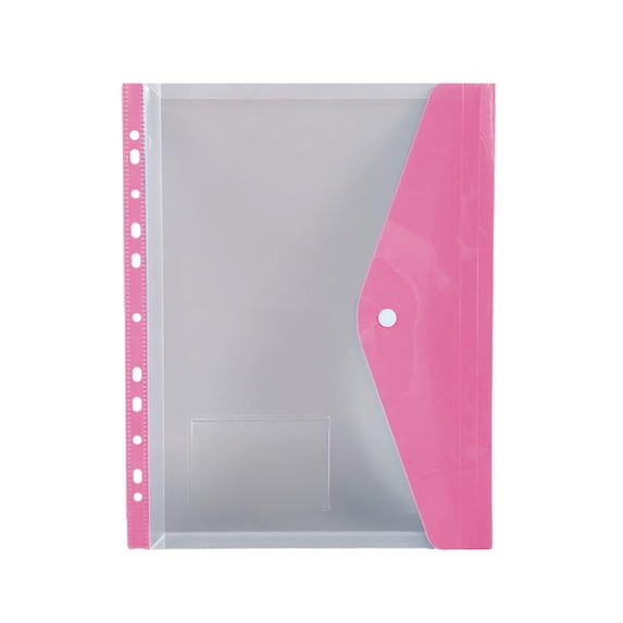 Konghyp A4 Transparent Loose Leaf File Pouch, 11-Hole Binder Folder with Snap Button, Plastic Document Storage Bag for Office Supplies, Waterproof File Organizer Pouch for Documents Receipts Bills